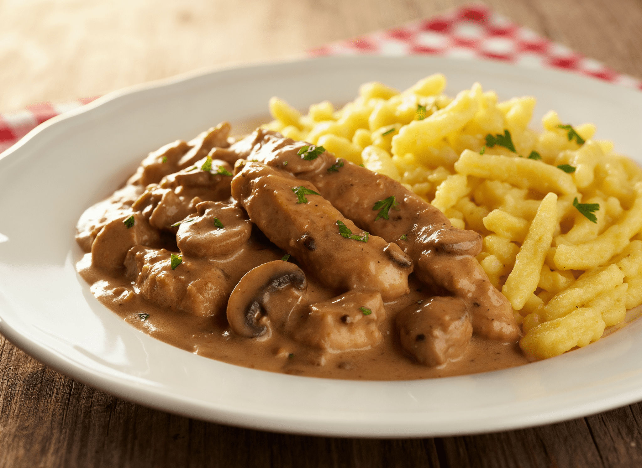 Geschnetzeltes mit Rahmschwammerl und Spätzle